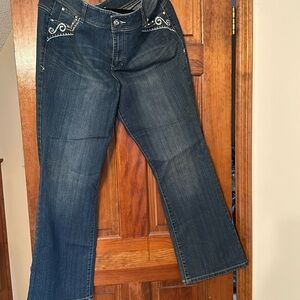 Lane Bryant curvy fit, rhinestone, embellished, slim boot cut jeans